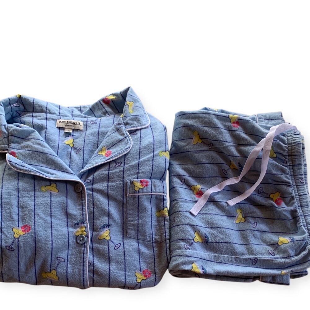 Margaritaville Dreams Cotton Flannel Pajama Set Blue Cocktail Top Bottoms 2X